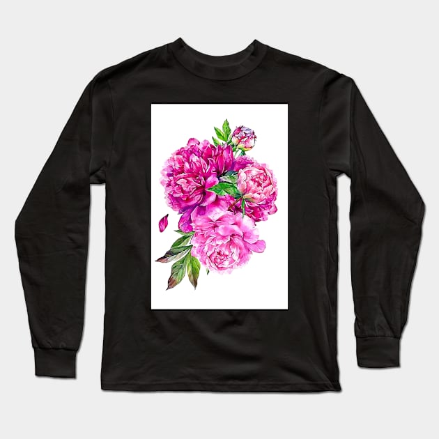 Pink Peonies Poster Peony Floral Print Blush Pink Peony Poster Peony Art Print Long Sleeve T-Shirt by ZiggyPrint